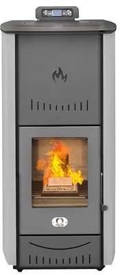 STUFE A PELLET ITALIA New York 20 Kw - Poêle à Granulés Hydro Produit Chaleur et Eau Chaude Efficacité 90% Chauffe 120m² Autonomie 22H Programmable Garantie 24 Mois Gris