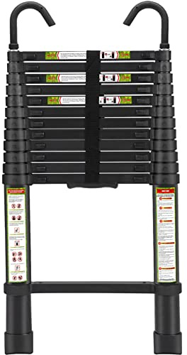 RIKADE Telescopic Ladder, 16.5 ft Aluminum Telescoping Ladder with Non-Slip Feet and Stable Hook, Portable Extension Ladder for Household and Outdoor Working, Max Load 330 lb, Black