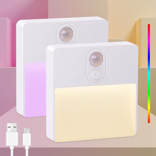 Artrastar LED Nachtlicht mit Bewegungsmelder Innen Batterie USB Aufladbar 3 (AUTO/AUS/EIN) RGB Licht für Flur, Treppen, Schlafzimmer, Kinderzimmer（2 Stück）