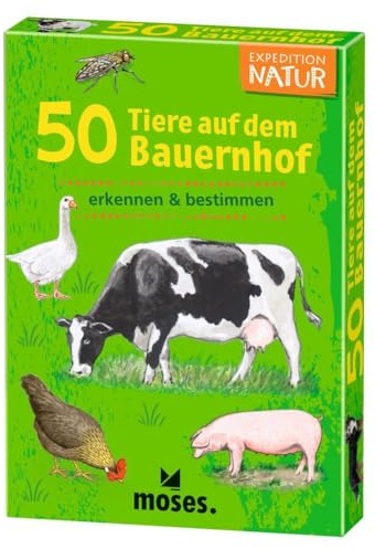 moses. Expedition Natur - 50 Animali in Fattoria, Carte di esplorazione per la determinazione di Animali, Giocattoli all'aperto per Bambini dai 6 Anni in su