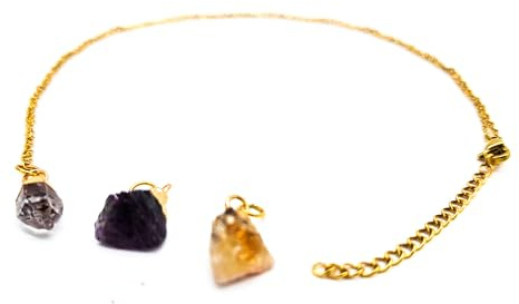 AB India Crafts Sternzeichen Geschenkset 3 Edelstein Anhänger mit Kette 18 K vergoldet im Om Schmuckbeutel | Schutz Energie Glück (Widder Anhänger Herkimer-Diamant Amethyst Citrin)