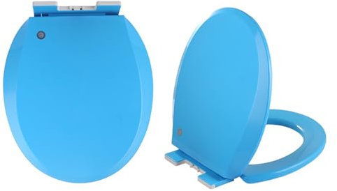 Blauer runder WC-Sitz mit Absenkautomatik und festen Kunststoffscharnieren, farbiger WC-Deckel für runde Toiletten, Schnellentriegelungsfunktion