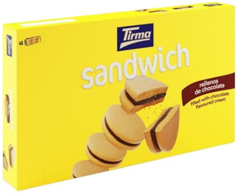 Biscotti ripieni al cioccolato Tirma 4 confezioni da 45 g (180 g) | spuntino al cioccolato per merenda | Biscotti croccanti con crema al cioccolato | Biscotti farciti per la pausa caffè