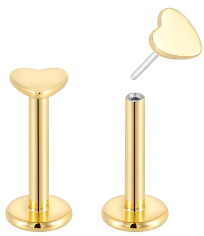 Pierced Koala 2 st Titan 16G Trådlösa Kärlekshjärta Platta Örhängen Labret Tragus Brosk Läppörhänge Skivstång Monroe Conch Kroppspiercing Smycken