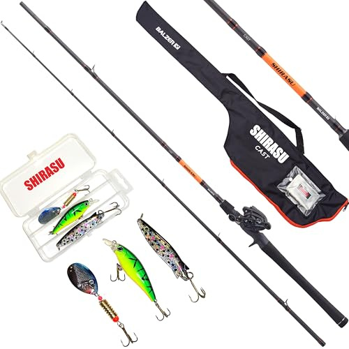 Balzer Shirasu Combo Baitcast Barsch/Zander, 2,15m Rute Rolle Schnur Angelset