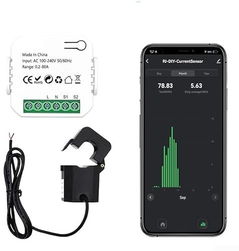 Contatori Elettrici, Per Smart Life WiFi Misuratore di Energia 80A con Morsetto, Smarts Energy Monitor Per Tuya, per Monitoraggio del Consumo di Energia in Tempo Reale (1)