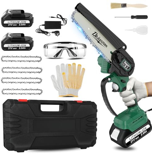 Mini tronçonneuse avec batterie, professionnelle, légère, avec moteur sans balais pour tailler les arbres, tronçonneuse à une main avec serrure de sécurité et chaîne de tronçonneuse de qualité