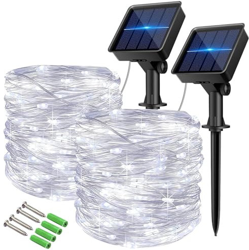 Vulisox Solar String Lights Outdoor, Fairy Lights Waterproof, 2 Pack Total 24M/ 80Ft 240LEDS / 8 Mode Copper Wire Solar Lights Outdoor Garden for Party, Trees, Camping, Decorations (Cold White)