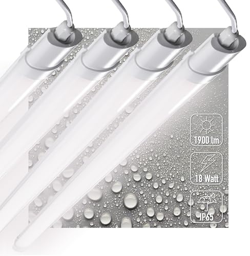 Proventa Feuchtraumleuchte LED 120cm 4-Pack IP65 18W 1900lm 4000K Neutralweiß - werkstattlampe, garagenlampe, kellerlampe, neonröhre, leuchtstoffröhre, kellerleuchte [Energieklasse F]