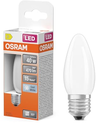 OSRAM LED-Lampe Star Kerzenform B40 Filament, 4000 K neutralweiß, 3,4 W, E27, matt, 470 lm, 15.000h, für Kronleuchter, dekorative Einbauten