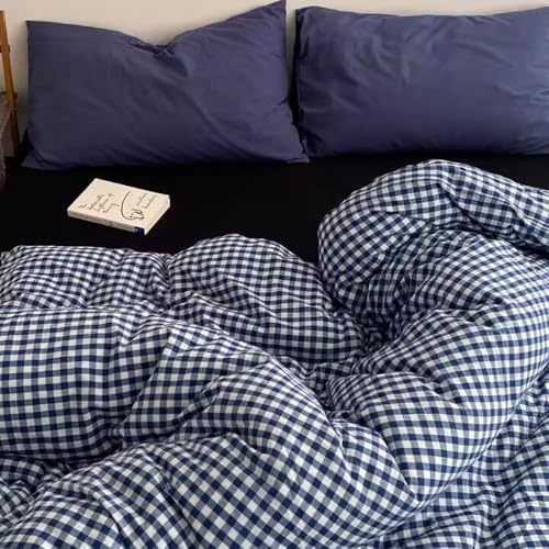 Nyescasa Housse de Couette 140x200 Bleu Marine et Blanc à Carreaux Vichy Parure de lit Adulte 1 Personne en Microfibre Sets de Housses de Couettes avec Fermeture Éclair et 1 Taie d'oreiller 65x65 cm
