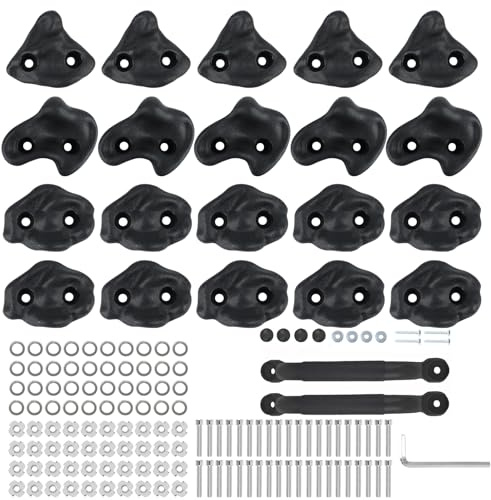 KKYOYRE 20 Unique Rock Wall Climbing Holds Extra Large for Kids or Adult,DIY Climbing Wall for Indoor Outdoor Playground Wood Rock Wall with M8 Screws(Black