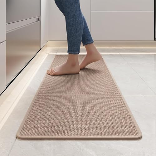 Quqei Kitchen Mat Non Slip Washable, Woven Kitchen Rugs 43x120cm Brown | Absorbent Kitchen Floor Mats, Soft Weave Surface Kitchen Runner Rug, Standing Mat Front of Sink, Easy to Clean, Low Profile
