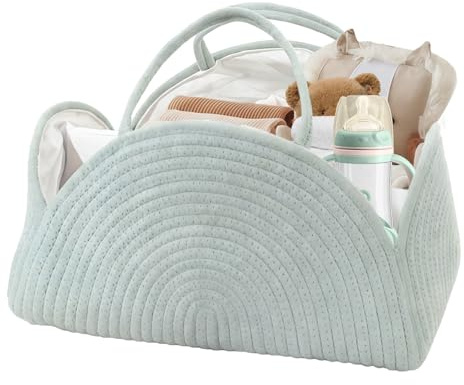 GOEDCH Organizador de cambiador asas: cesta para pañales de bebé para mujeres y hombres, ideal para pañales, toallitas, ropa y juguetes, cesta de almacenamiento portátil para el cambiador (verde)