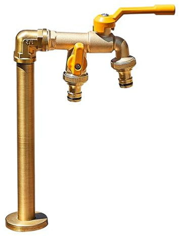 Zuiquity Colonnina Acqua Giardino per Esterni in Ottone, Resistente al Gelo con Rubinetto Giardino a Doppia Uscita, Fontana da Esterno Resistente alle Intemperie(Size:42cm/16.5in)