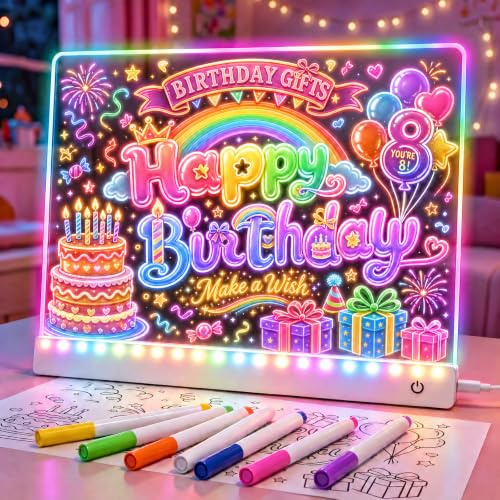 EUCOCO Girls Toys for 2 3 4 5 6 7 8 9 10 Year Old Girl Gifts, Led Drawing Board Gift for 2-12 Year Old Girls Birthday Presents Drawing Pad for Kids Toys Christening Gifts for Girl Travel Toy Games