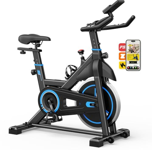 OLIXIS Exercise Bike with APP Control, Brake Pad Stationary Bikes with Quiet Magnetic Resistance, Indoor Cycling Spin Workout Bike with 300.0 lbs Weight Capacity for Living Room, Home, Gym, Blue