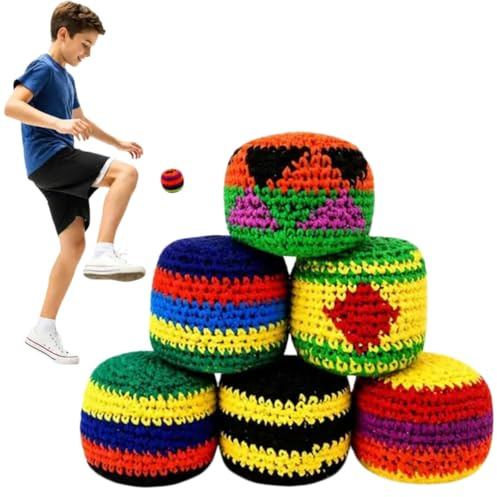 CHISHAYA Pelotas de Malabares Tejidas, Bolsillos para pies, Saco de fútbol, Saco haggy, Pelotas de hackisack, kickisack, kickballs, Pelotas de jug, Sacos Haki, Una Variedad de Estilos (6 Piezas)