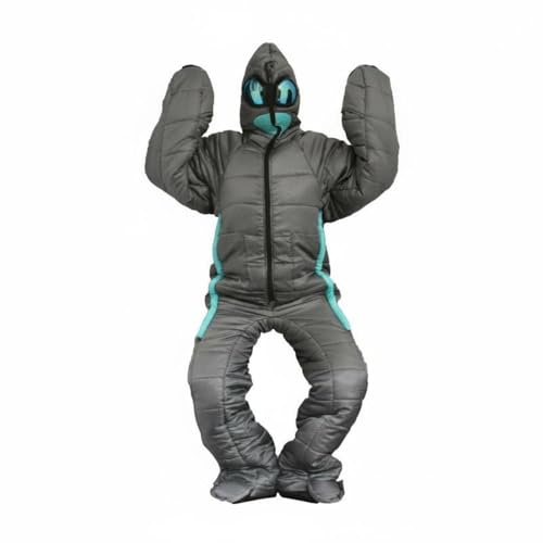 Fonowx Sac de Couchage Extérieur Sac de Couchage Humanoïde Combinaison de Couchage Portable Capuche Matelassée en Polyester, Gris Et Bleu Alien, M Convient pour 150-160CM