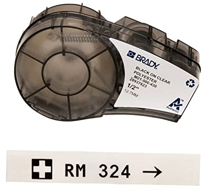 Brady Étiquettes Polypropylène pour étiqueteuses M210, M211 – Étiquettes Multi-usages – Noir sur Transparent (12,70mm x 6,4 m) – M21-500-430
