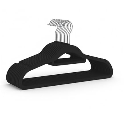 ANSIO Paquete de 10 Perchas de Terciopelo, Antideslizantes, ultradelgadas, con Barra de Corbata y Gancho Giratorio de 360°, Organizador de Almacenamiento de Armario Que Ahorra Espacio para Abrigos