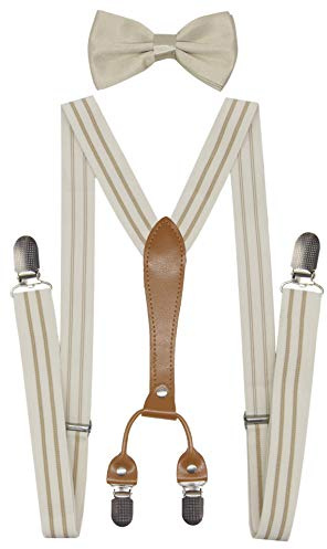 Doloise Herren Hosenträger, Fliege, Set, elastisch, Y-Form, Damen Hosenträger, Fliege für Hochzeit & formelle Veranstaltungen, cremefarben,
