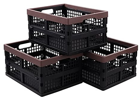 Yesdate 3-Pack Plastic Folding Baskets, Collapsible Storage Basket/Milk Crate, 15 L
