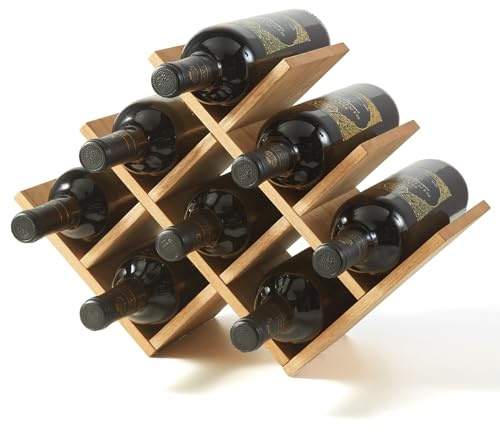 KIRIGEN Wooden 8-Bottle Wine Rack - 3-Tier Wood Wine Display Rack/Free Standing and Countertop Wine Storage Shelf - Bottle Holder/Cabinet Glass Rack Natural XHJJ3-NA