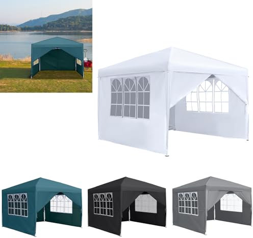 YARDIN Pavillon 3x3 Faltpavillon Wasserdicht Stabil, Gartenpavillon Pop up Pavillon Winterfest Partyzelt Gartenzelt UV-Schutz mit 4 Seitenteilen für Garten, Hochzeit, Party, Camping, Weiß