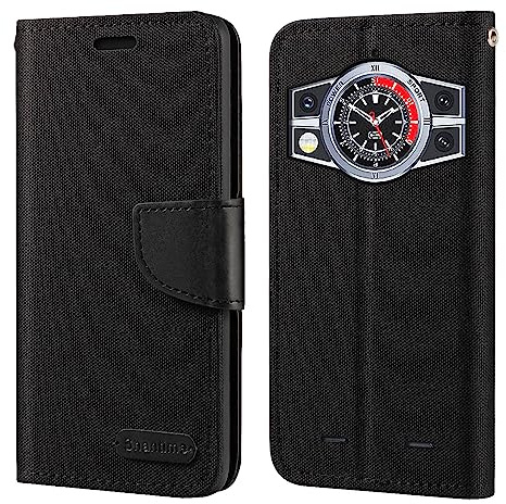 Oxford Stoff und PU Leder Flip Handyhülle Kompatibel mit Cubot Kingkong 9, Robuste Klapphülle mit Kartenfächern und Magnetverschluss (Schwarz)