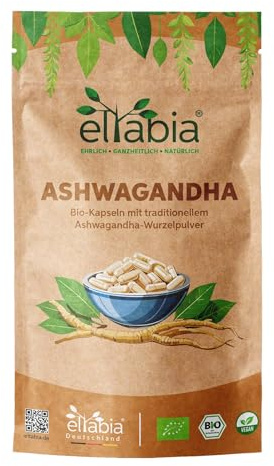 Bio Ashwagandha Kapseln 500 Stück | Hochdosiert 1500mg Tagesdosis | Indischer Ginseng 100% rein ohne Zusatzstoffe und Vegan | Schlafbeere-Kapseln ideal für unterwegs