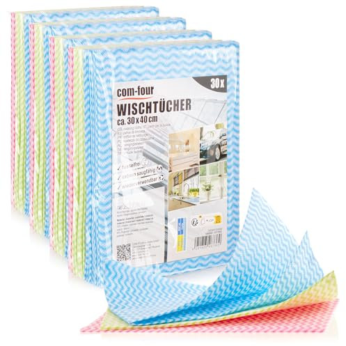 com-four® 120x Toallitas - Paños de Limpieza Reutilizables para Cocina, Baño y Hogar - Paños Multiusos en 3 Colores - Paño de Limpieza Lavable (120 Hojas - 30x40cm)