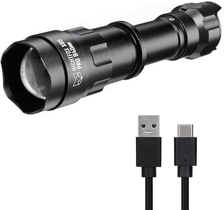 Nightfox Infrared LED Torch XB5 Pro, 940nm Covert Wavelength Flashlight, Invisible Light for Use with Night Vision Devices Only, USB-Rechargeable Battery Included, Adjustable Focus, Dimmable
