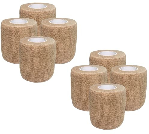 NELLHOMY 8 Rotoli 5cm x 4.5m Benda Elastica Autoadesiva Non Tessute Garza Autoadesiva Color Carne Bendaggio Coesivo per Mani, Piedi, Braccia
