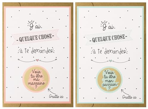 CL&MH Carte à Gratter Marraine Parrain en lot, demande marraine & demande parrain,Veux-tu être Ma Marraine - Mon Parrain ? Demande Future Marraine et Futur Parrain - Annonce Baptême - Cadeau Baptême