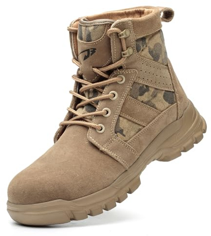 COOU Safety Boots Mens Womens Lightweight Steel Toe Cap Boots Puncture Proof Work shoes Khaki