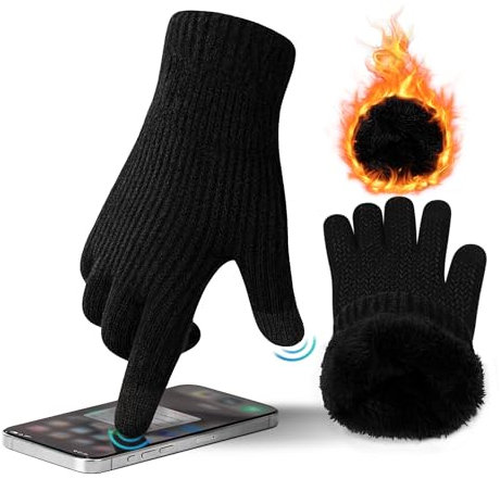 ineepor Guantes Invierno Hombre Mujer Doble Capa de Lana Antideslizantes Termicos Guantes Tactiles Pantalla Táctil Running Deporte Nieve Esquí Ciclismo