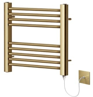 Greened House Brushed Brass Electric Heated Towel Rail 400mm W x 600mm H
