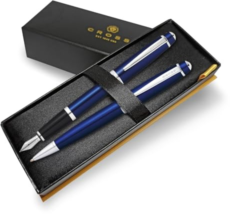 Cross Bailey Füllfederhalter und Kugelschreiber Set – Premium-Box – Farbe wählen – Geschenkstift-Set (blau)