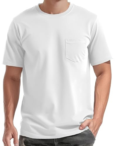 EKLENTSON T-Shirts d’Été T-Shirt de Sport Respirant Homme Chemise Fonctionnelle Légère avec Poche Poitrine Blanc 3XL