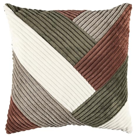 HOME DECO FACTORY - TX0332 Coussin Patchwork pour Décoration Intérieure - Confort Optimal - Entretien Facile - Polyvalent - Taille 40 x 40 cm - Couleurs Marron Blanc Vert