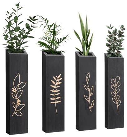 Zyqixluk Confezione da 4 Fioriere da Parete in Legno per Piante Finte E Steli di Fiori Secchi, Decorazione da Parete in Stile Fattoria, Arredamento Moderno per Soggiorno, Camera da Letto, Bagno,A1