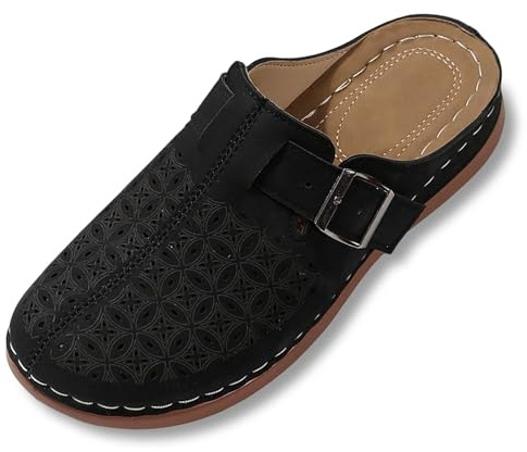 Femmes Mules Bout Fermé été Confortable et Sabots Femme Sandale Plateforme Pantoufles Orthopédiques Chaussons de Plage Slippers Bohemia Romain Sandals (Black, 38)