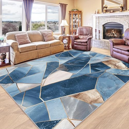 AUWUUA Tappeto moderno in marmo astratto 120x160 cm, patchwork geometrico per soggiorno, ufficio, camera da letto, lavabile, antiscivolo, morbido, per sala da pranzo, corridoio, ingresso.
