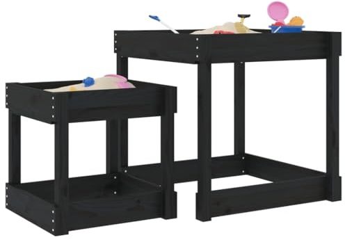 Generico Tavoli Sabbiere 2 pz Neri in Legno Massello di Pino,Giochi e Giocattoli,Attrezzatura Gioco per esterni-825055