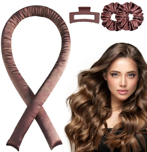 CENCERY Bigoudis Sans Chaleur pour Cheveux Longs, Boucleur à Cheveux sans Chaleur pour la Nuit, Ruban à Boucler Dream Waves, Rouge Brun