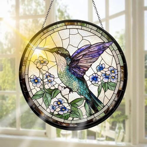 Pavemlo Colibrí Atrapasueños De Vidrieras, Decoración Colgante para Ventanas Animales – Atrapasueños Hecho a Mano como Decoración para Jardín, Uso Interior Y Exterior, 20 X 20 cm