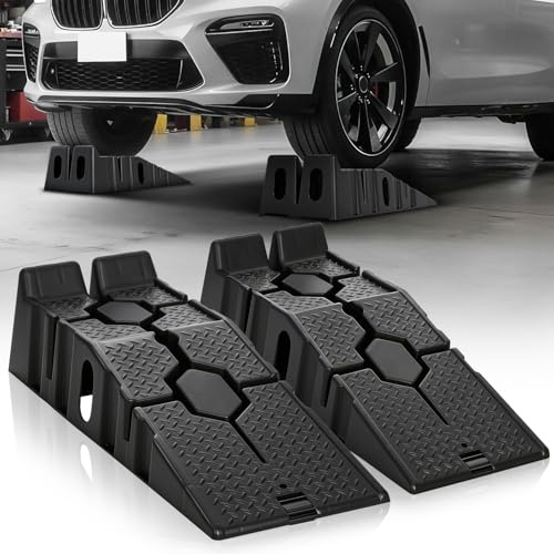 Auto Dynasty Car Ramps for Oil Changes and Lfit, 2Pcs Portable High Profile Car Ramps with Anti Slip Grooves for Home Garage Maintenance, 2.5 Ton (5000 lb) Load Capacity Vehicle Ramps for Auto Repair