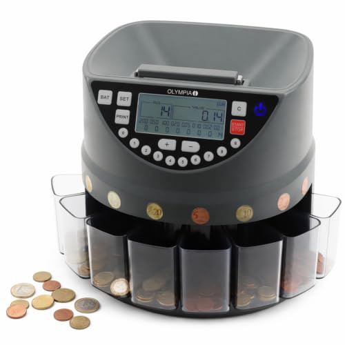 Olympia CC 300 - Contador de monedas (270 monedas/min, 8 recipientes de clasificación, pantalla LCD, conexión de impresora)