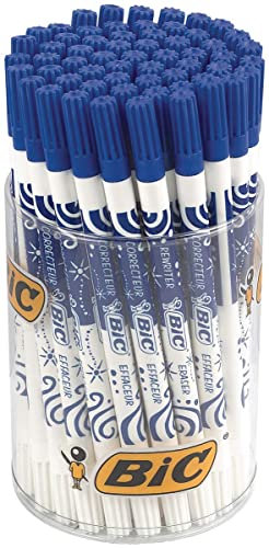 BIC Tintenlöscher (mit Korrekturspitze) Runddose à 60 Stück, weiß/blau